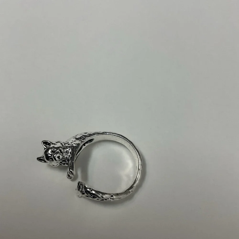 Vintage Cat‎ Shaped Silver Tone Ring Women Party Jewelry Open Ring Adjustable